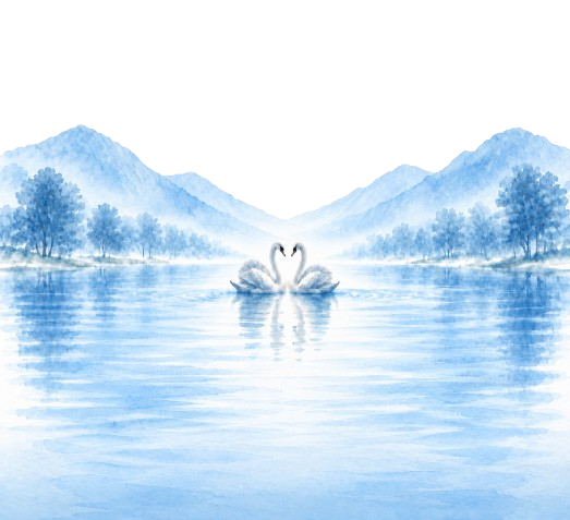 Landscape with swans